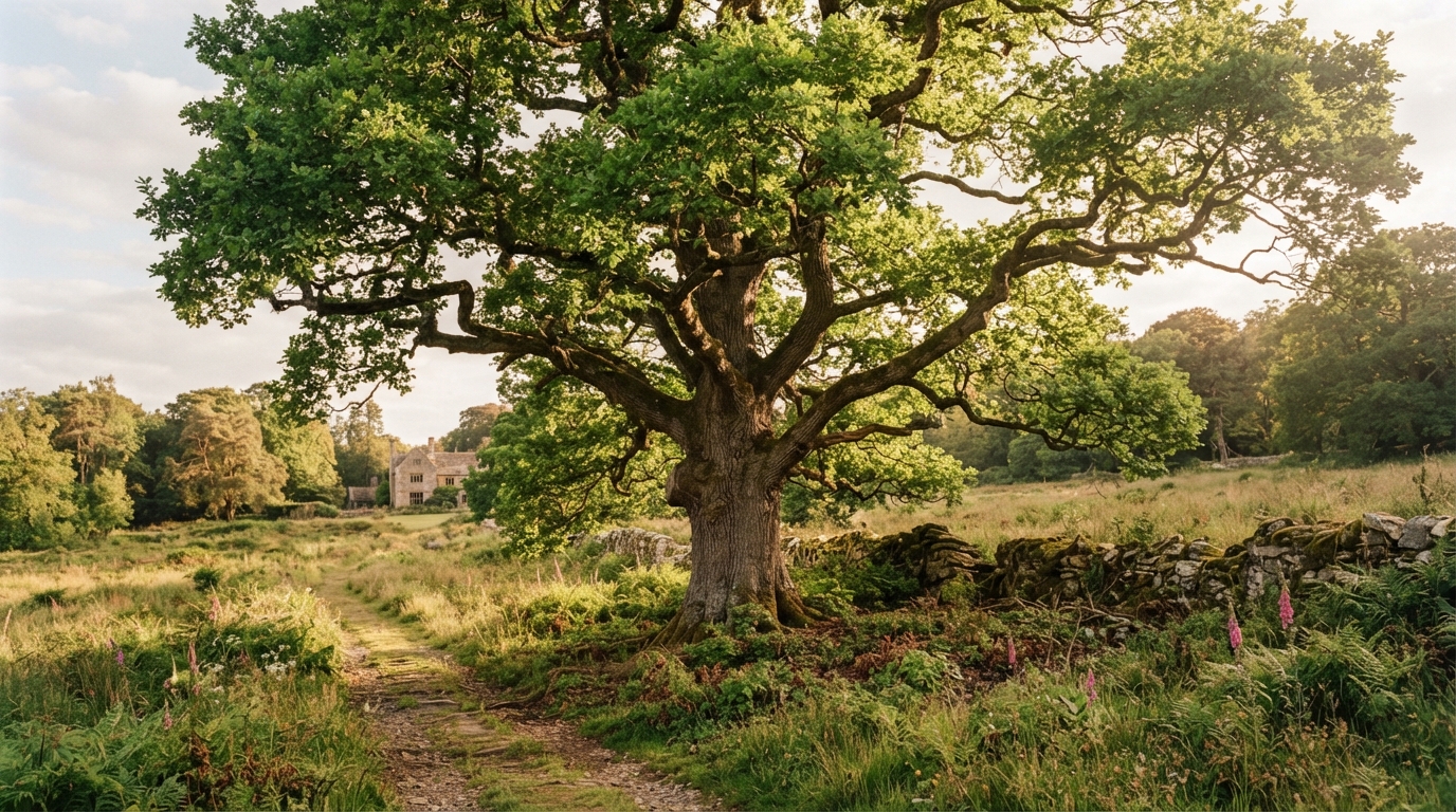 A mature tree, or two people walking together in natural light